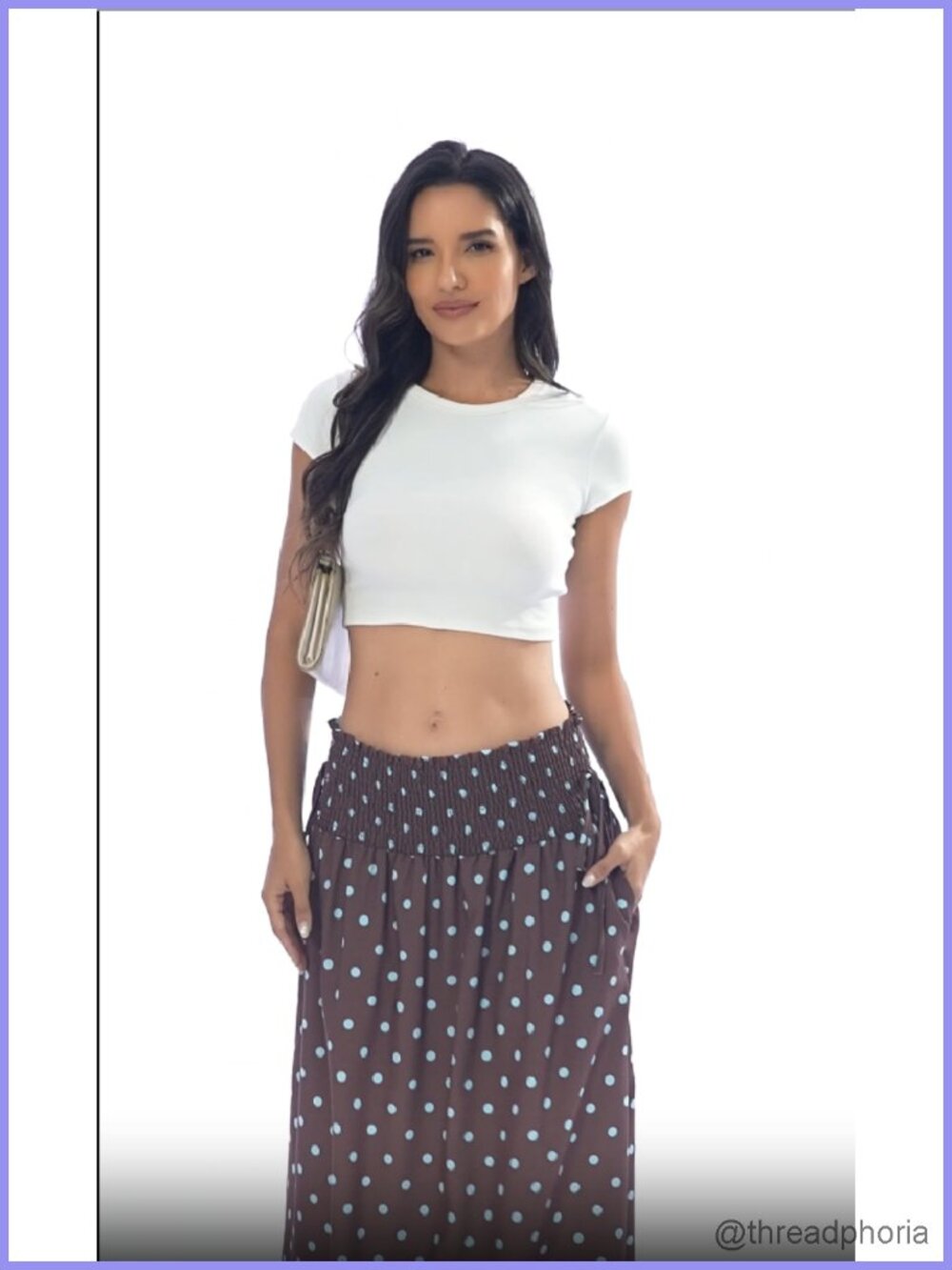 Womens Polka Dot Smocked Maxi Skirt Flowy Boho A-Line Vacation - Picture 6 of 6